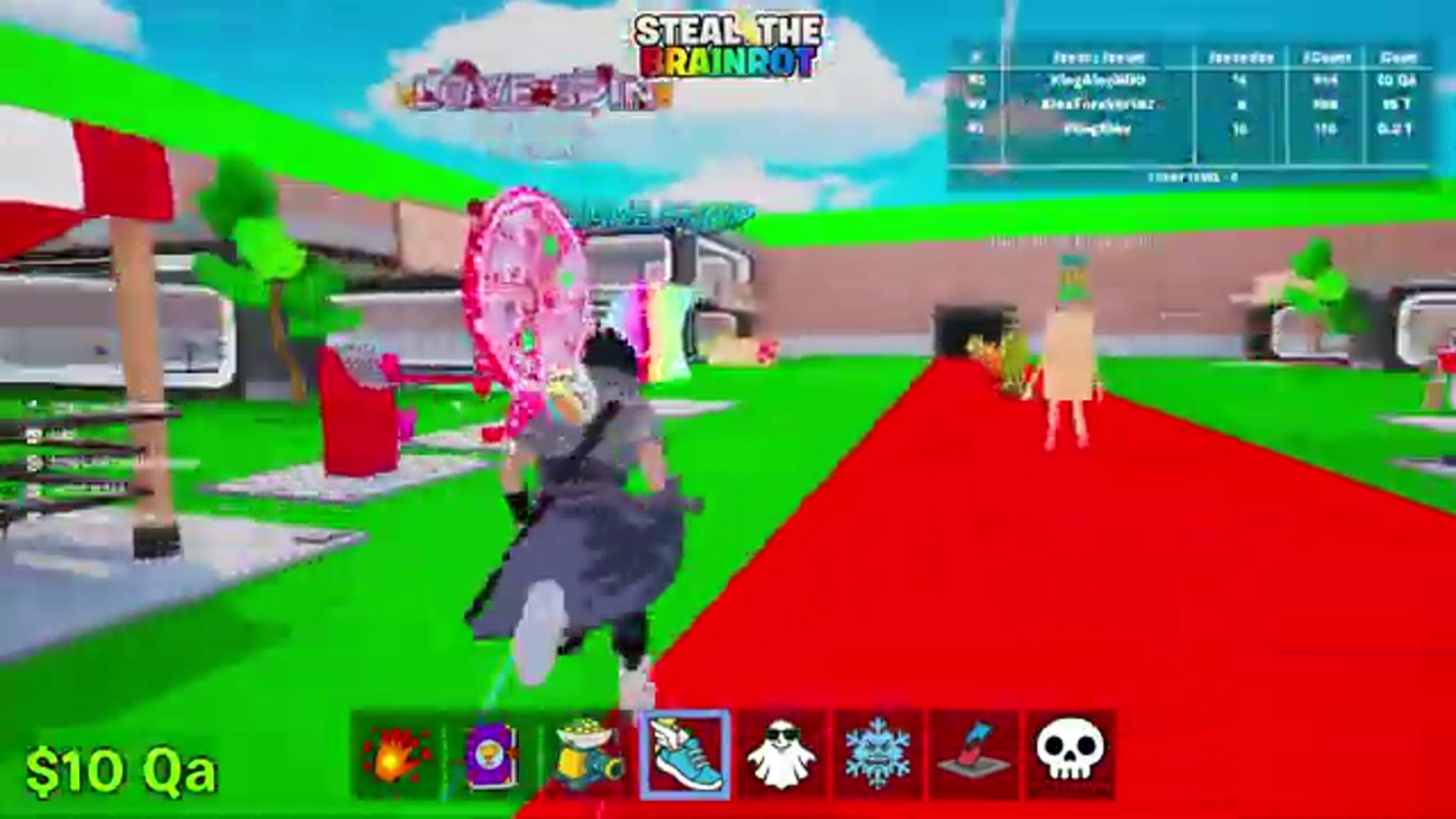 The player cancels the rebirth menu to show a code first. He runs to a red keypad standing on the grass.