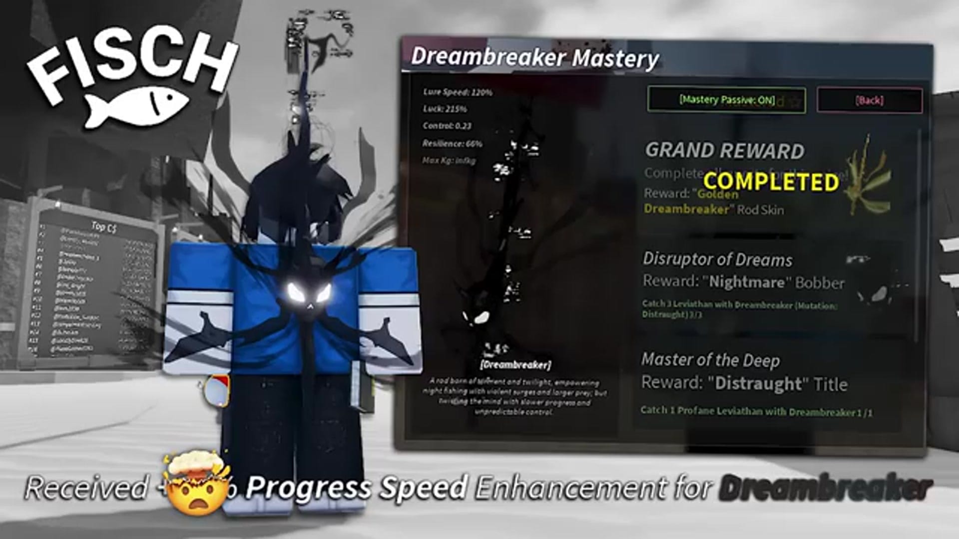 A "Dreambreaker Mastery" menu is shown.