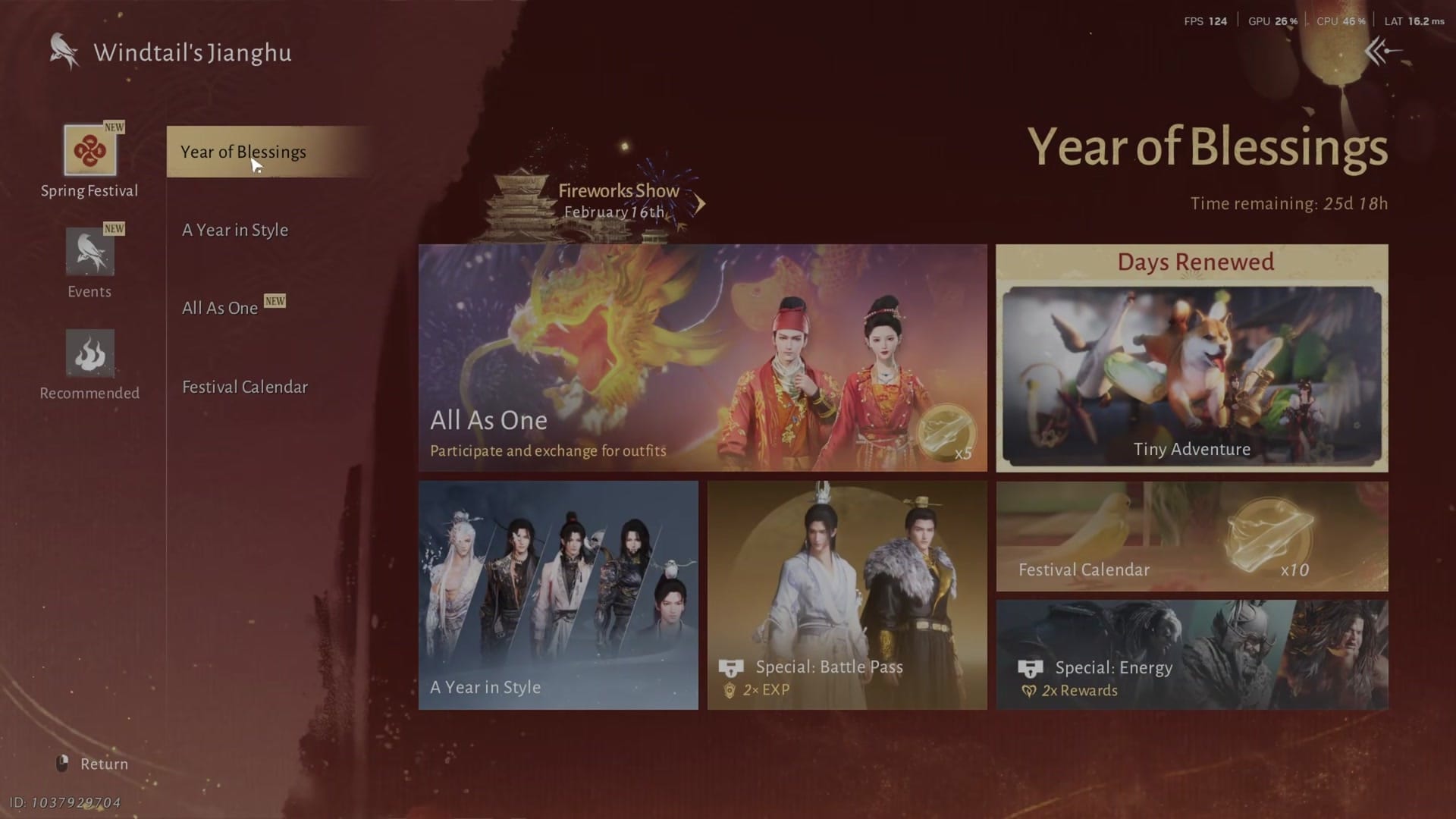 Back on the Year of Blessings main screen, the speaker highlights Special: Energy (2x Rewards) and Special: Battle Pass (2x EXP), noting