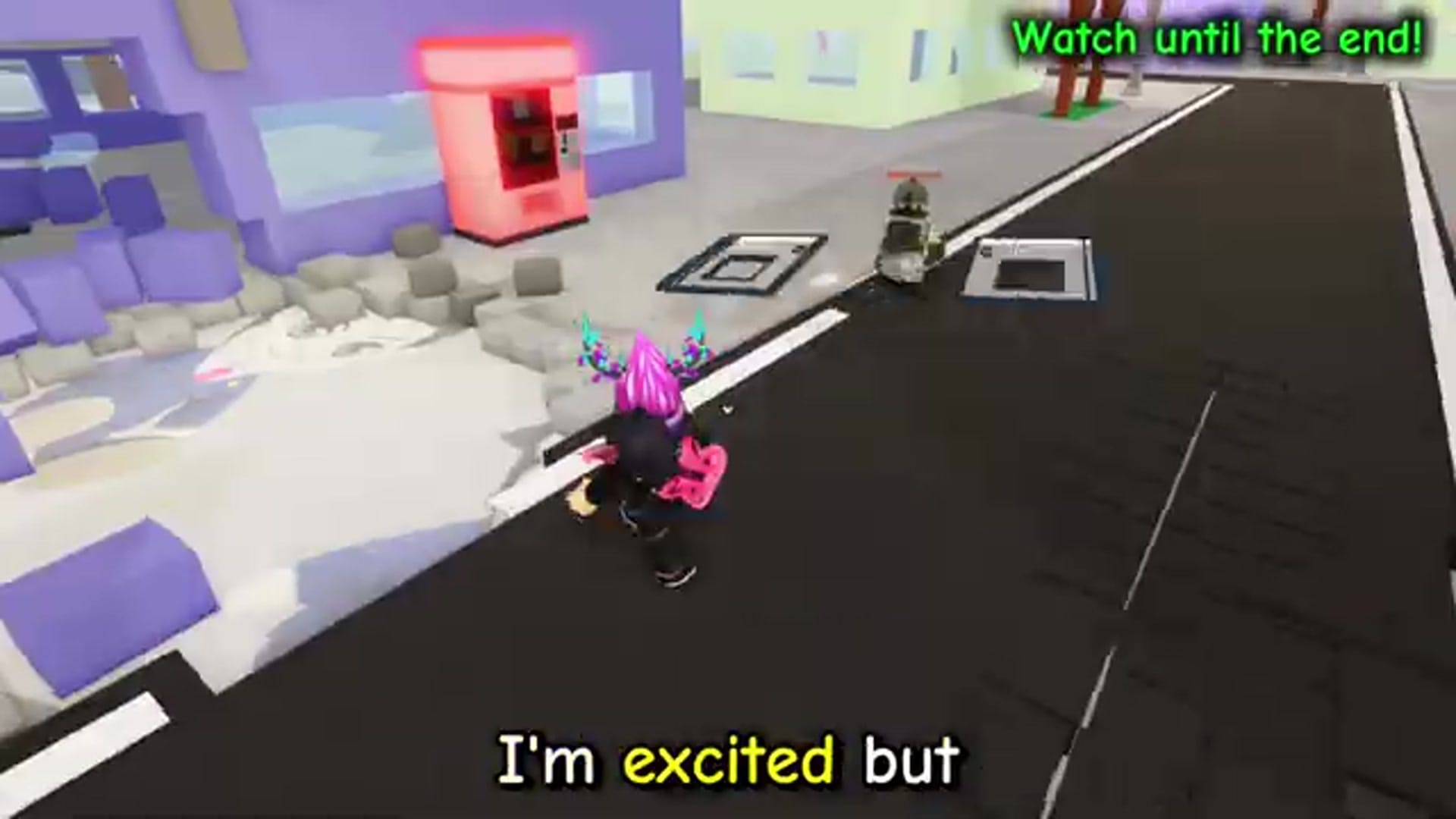 An image appears showing grey debris floating in the air in a city street environment.