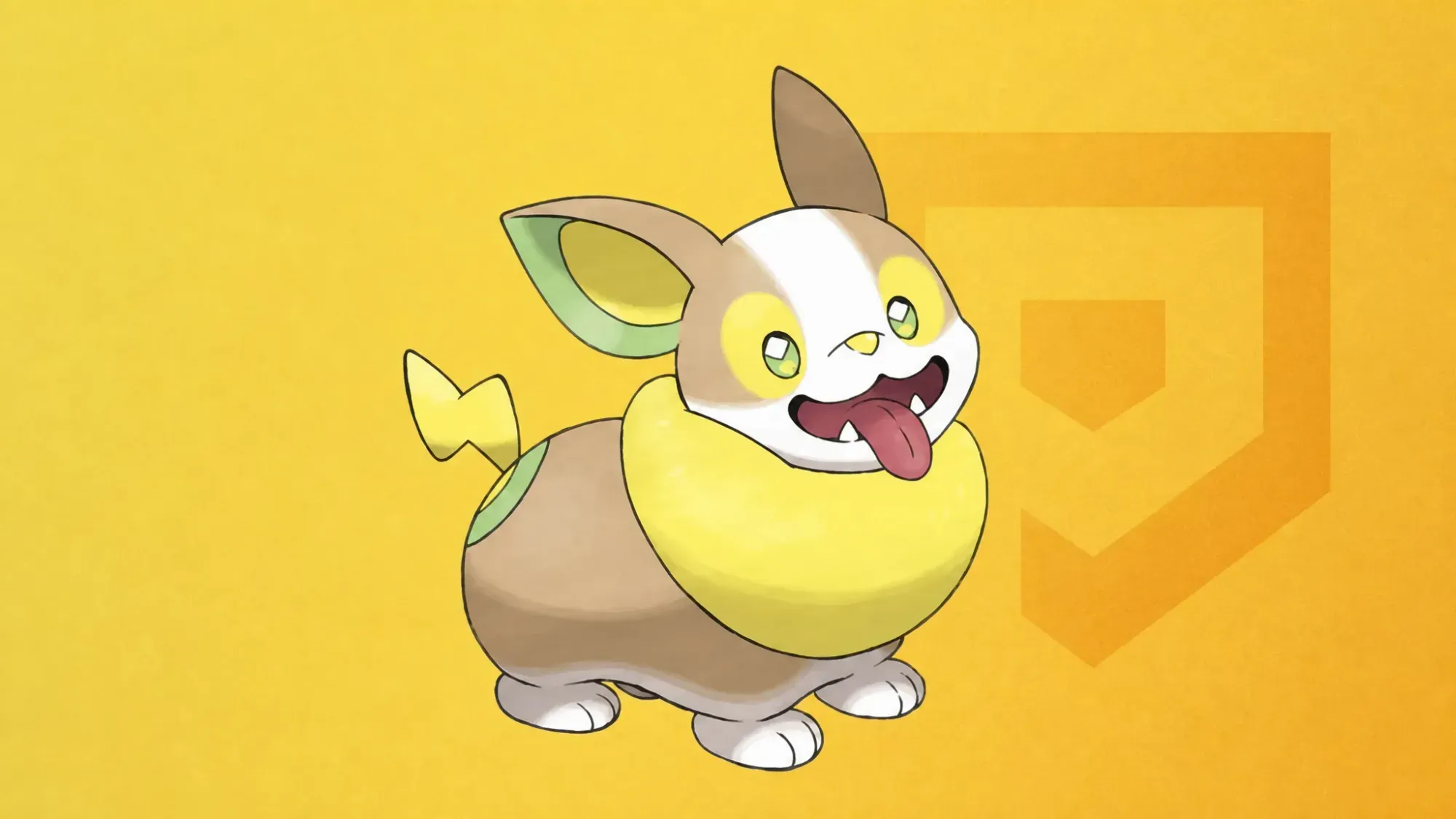 Custom image of the official art for Yamper on a yellow background for best dog Pokemon guide
