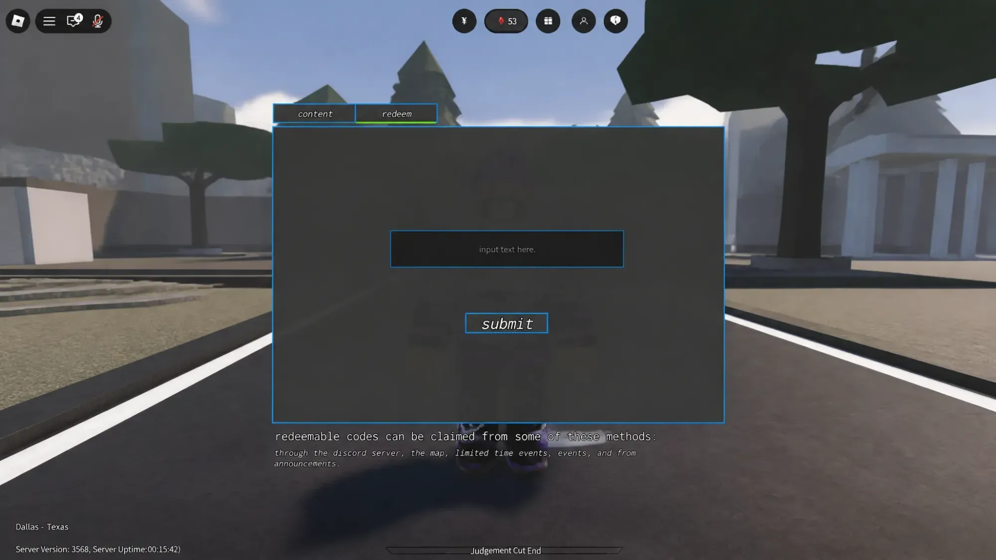Vergil Game codes redemption screen showing the arrow pointing to the Menu icon at the top, and the code redemption system