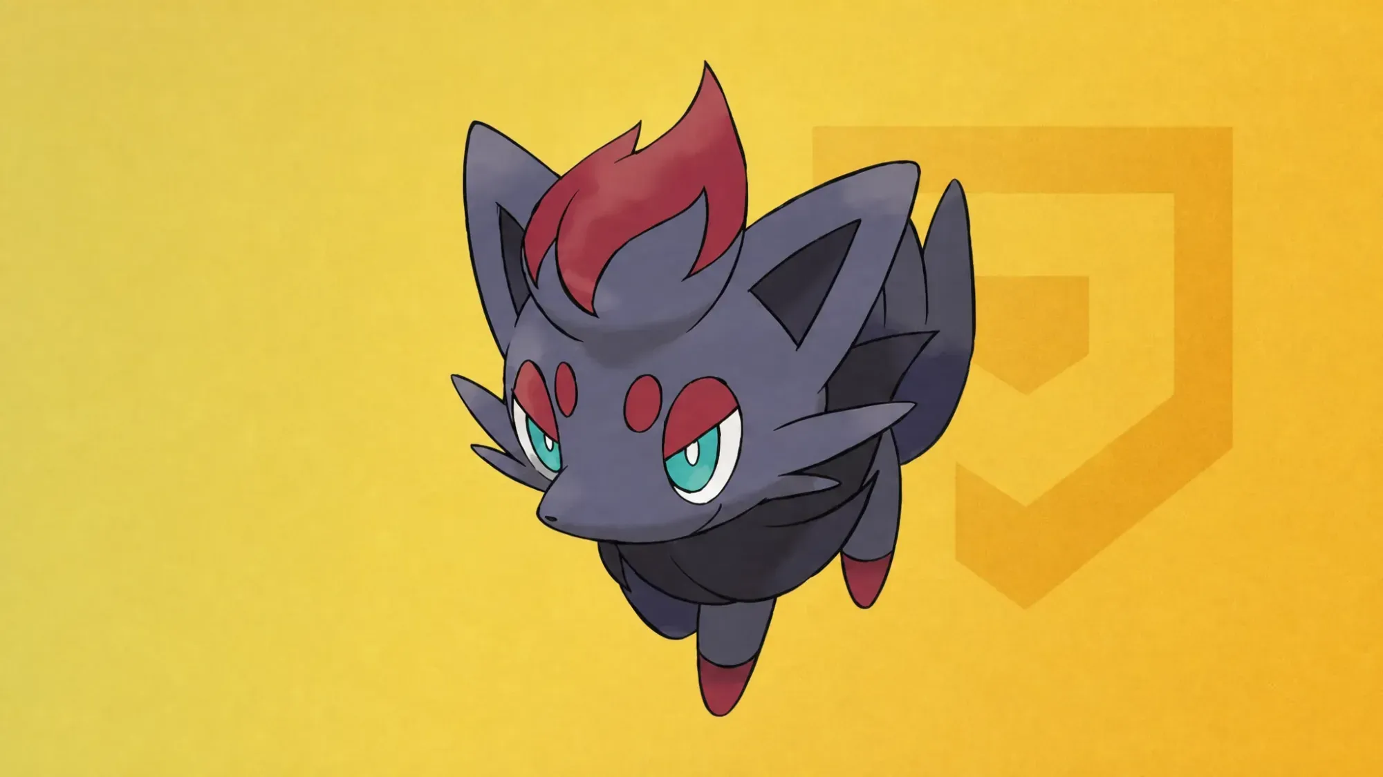 Custom image of the official art for Zorua on a yellow background for best dog Pokemon guide