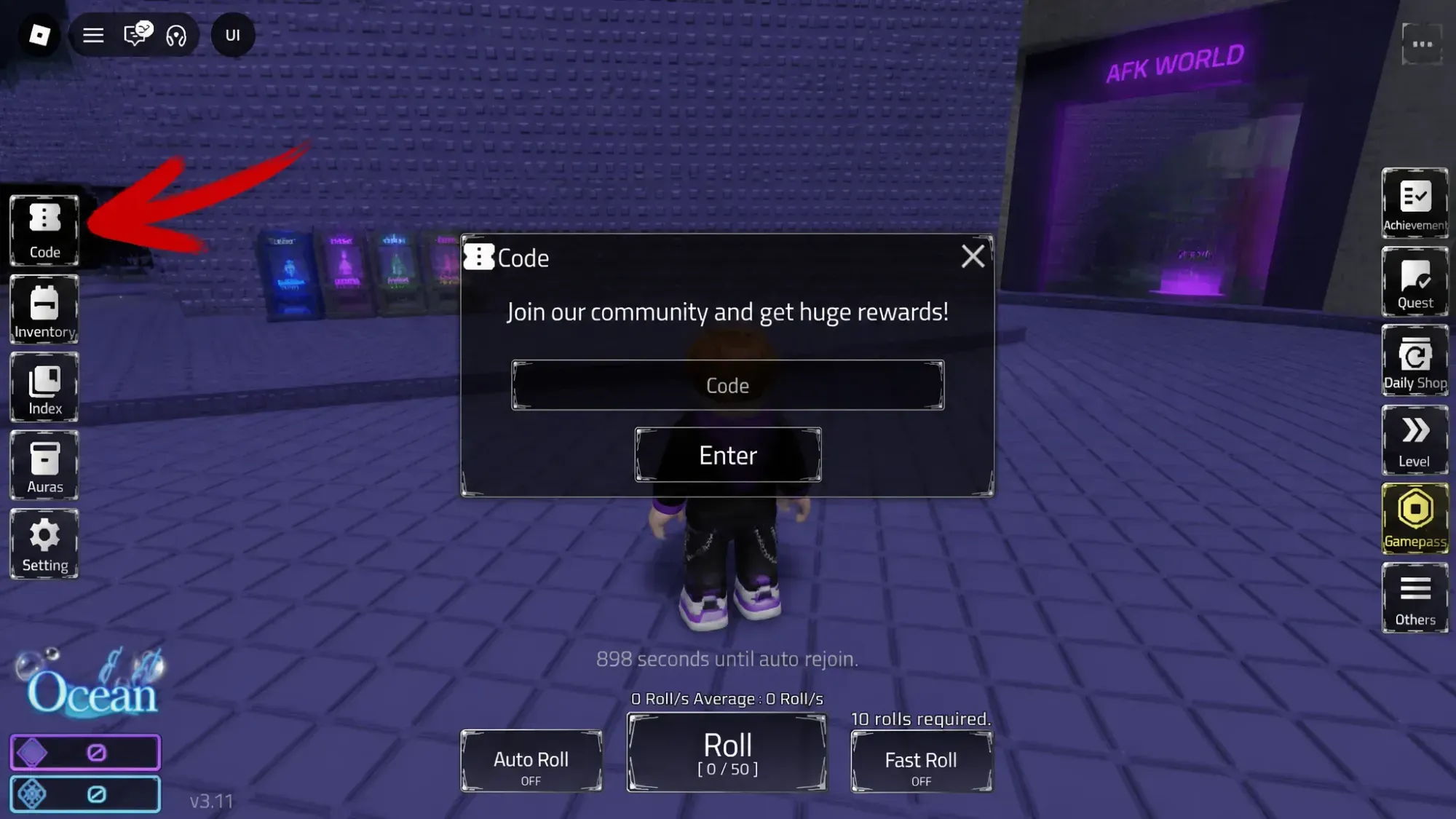How to redeem codes in Hot's RNG