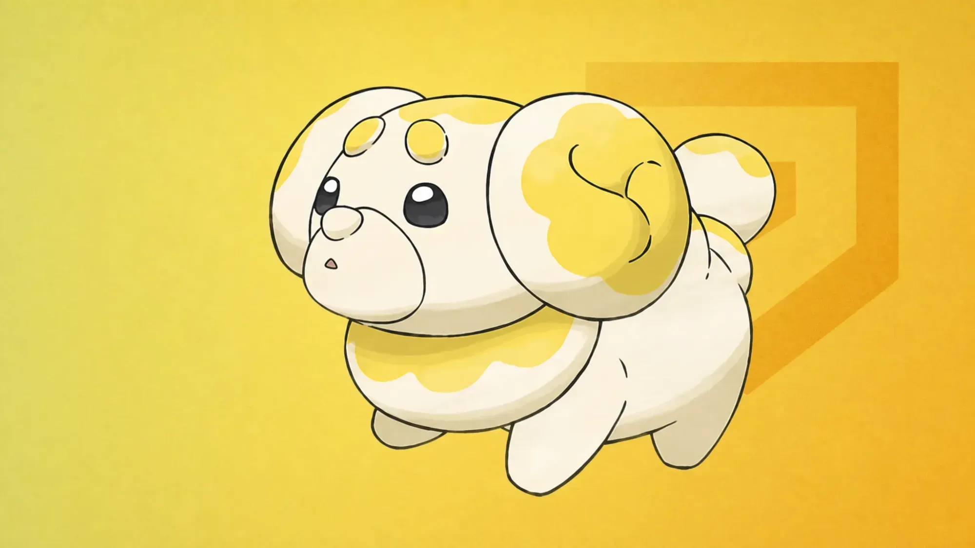 Custom image of the official art for Fidough on a yellow background for best dog Pokemon guide