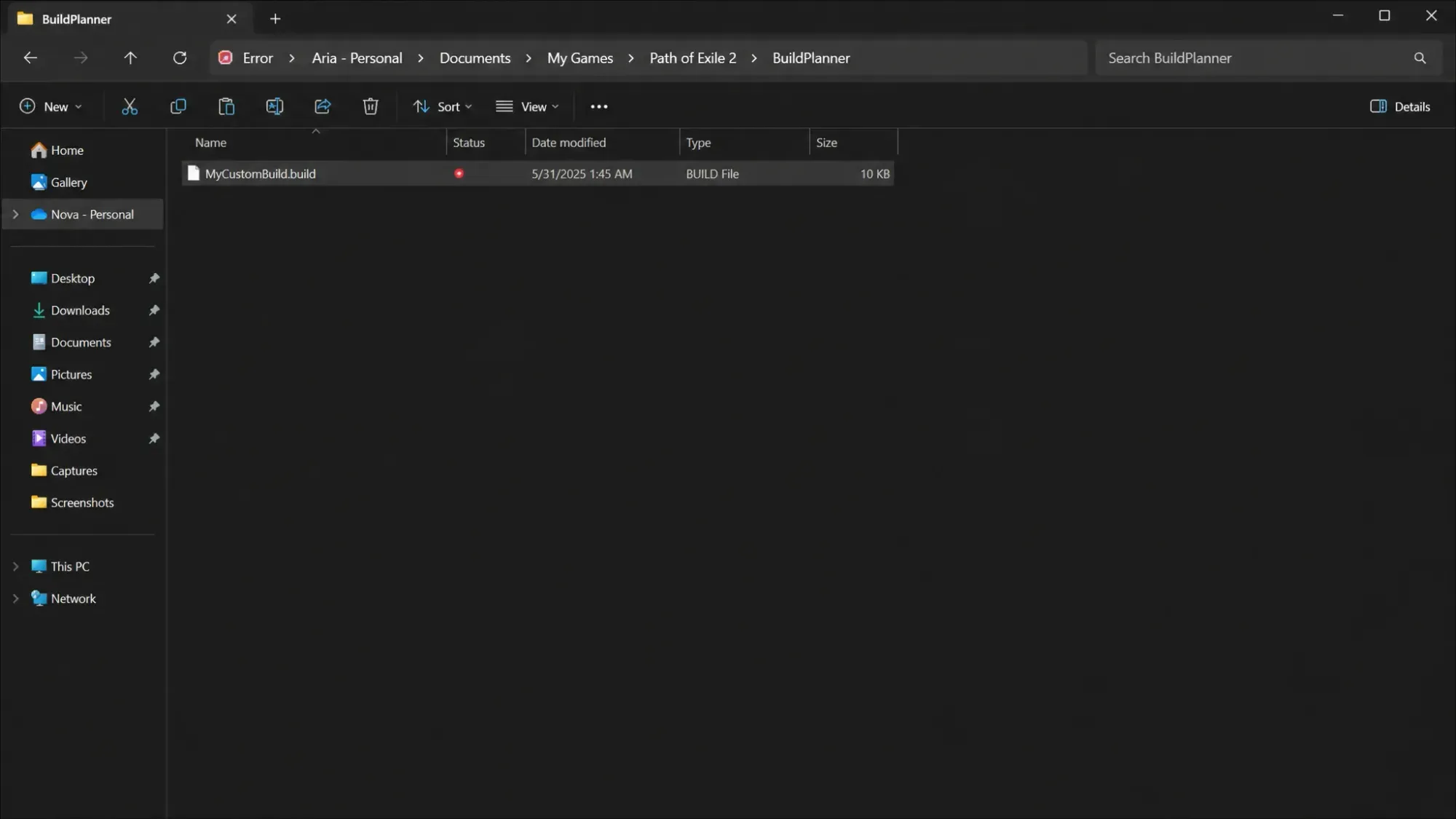 Customized builds in the Build Planner folder