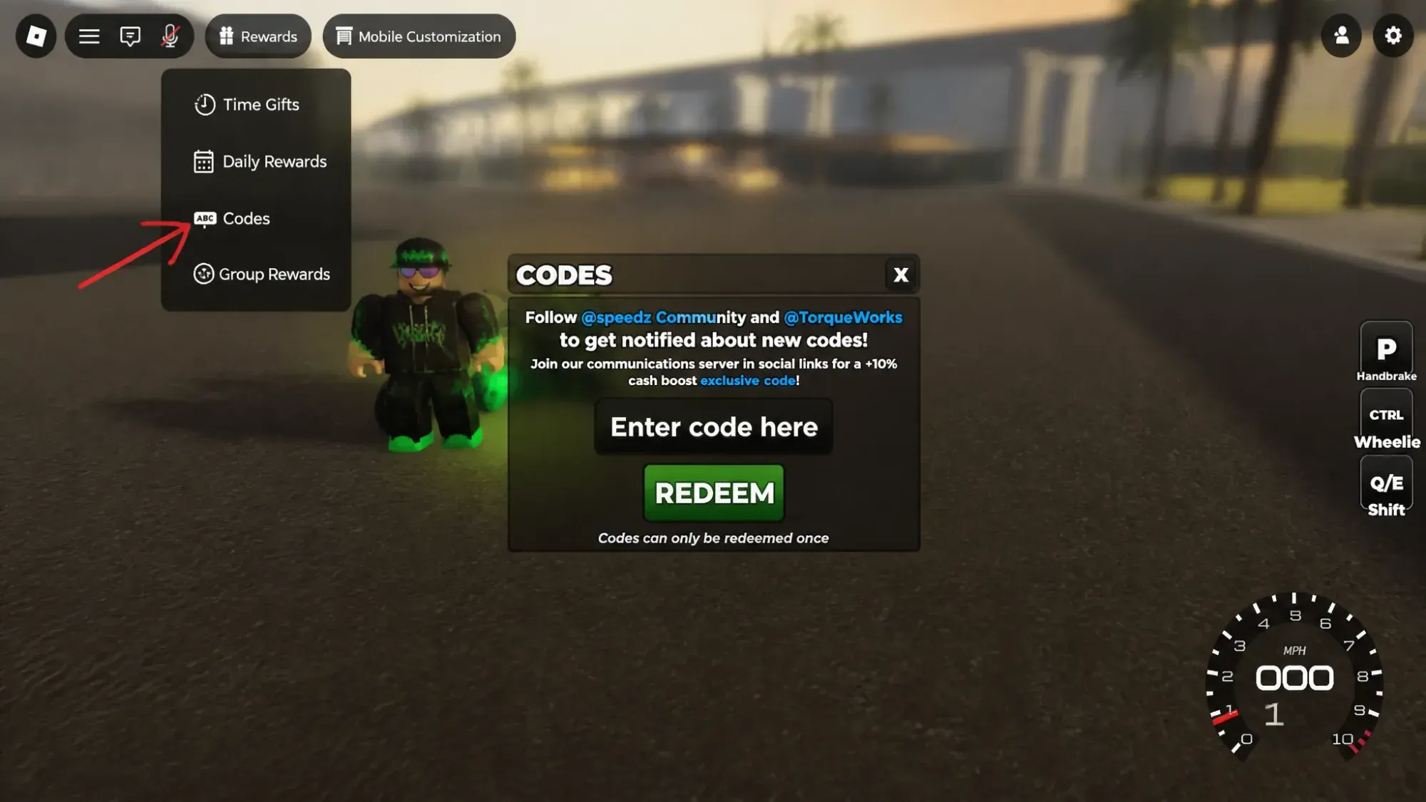 How to redeem codes in Wheelie District