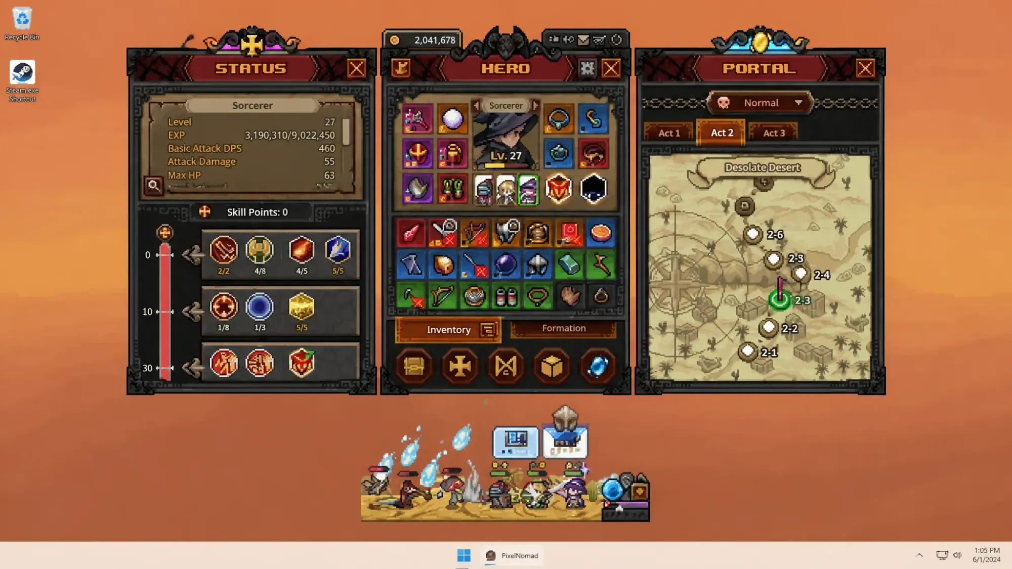 A hero in TBH: Task Bar Hero
