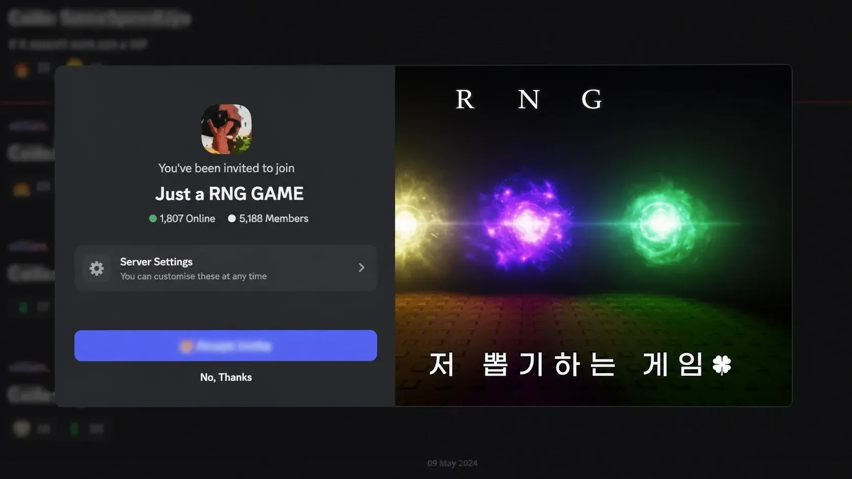 Just A RNG Game codes: A screenshot of the Discord server invite with a PT logo in the top right corner