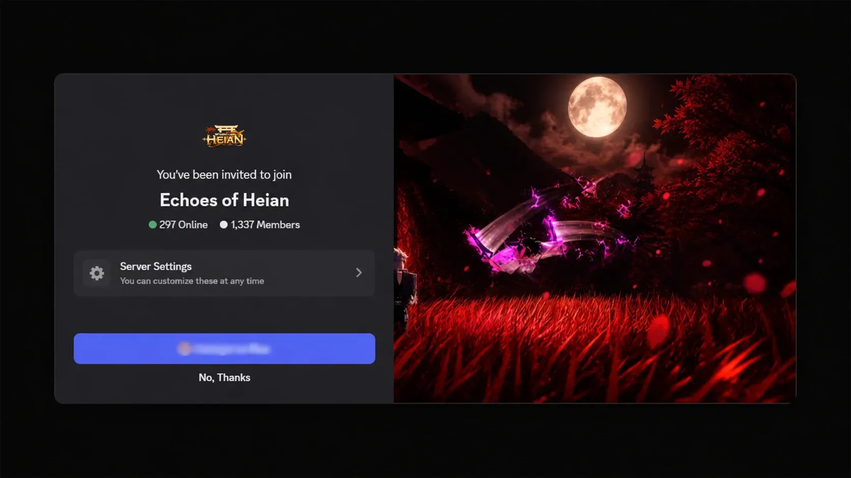 Echoes of Heian codes: A screenshot of the Discord server invite and key art with a PT logo in the top right corner