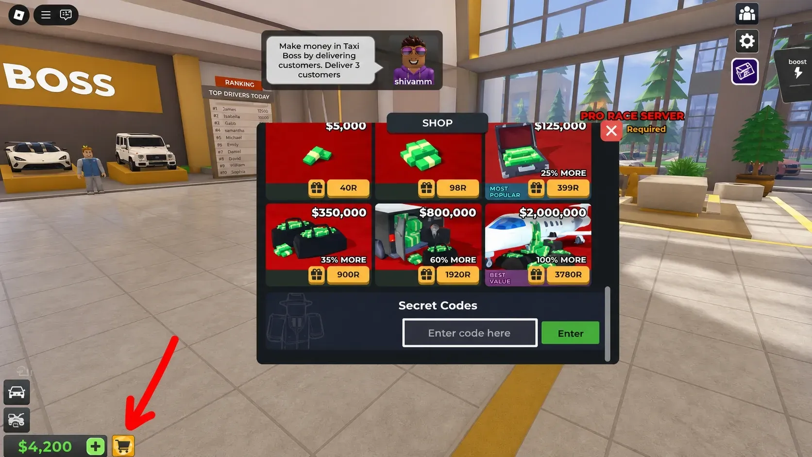 How to redeem taxi boss codes in the Roblox game