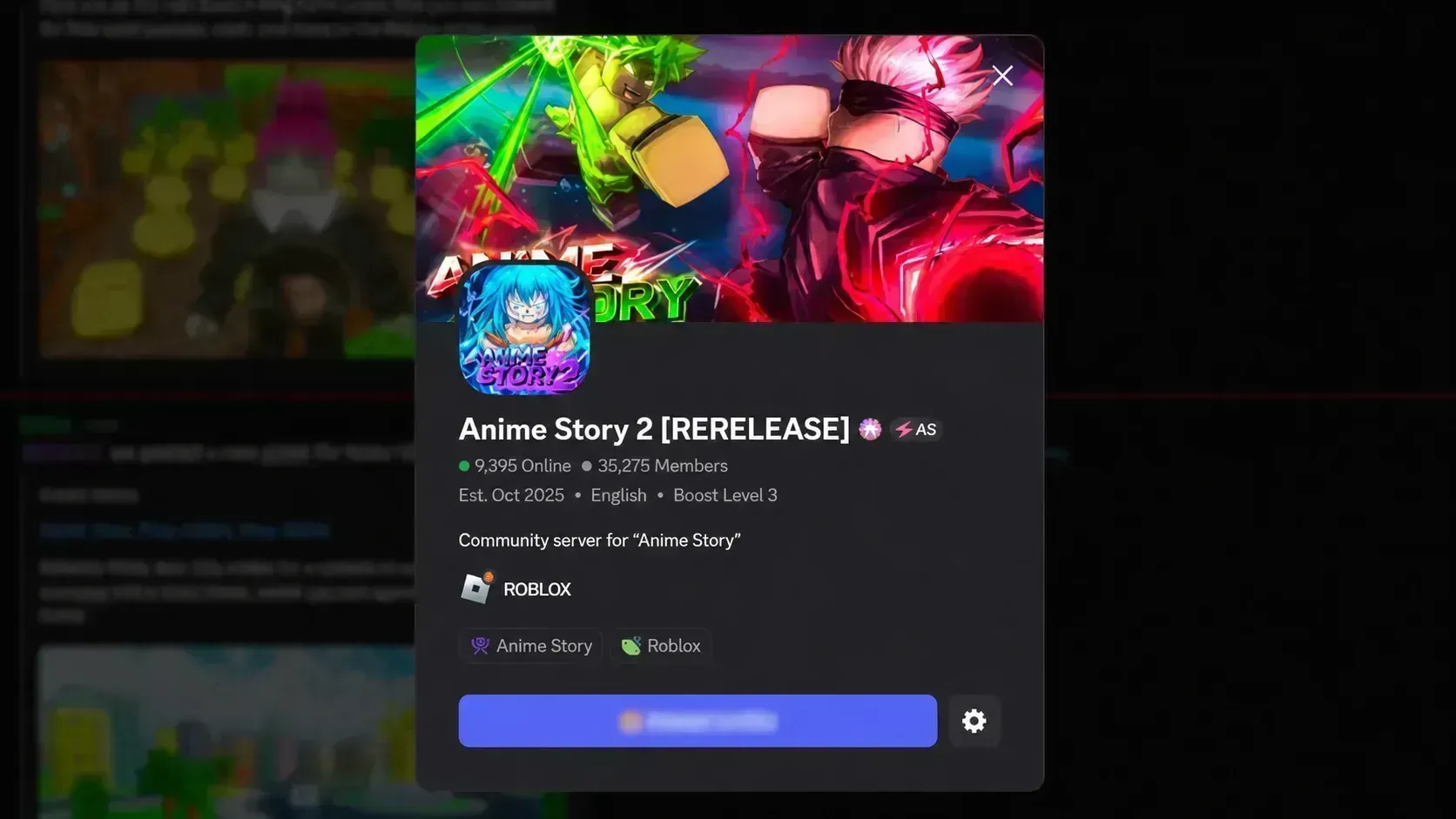 Anime Story 2 Discord invite screen
