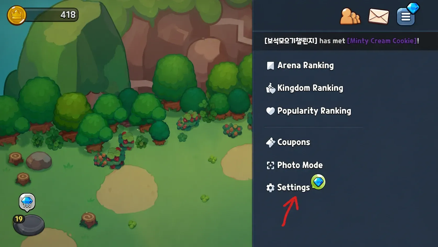 Settings option in Cookie Run Kingdom