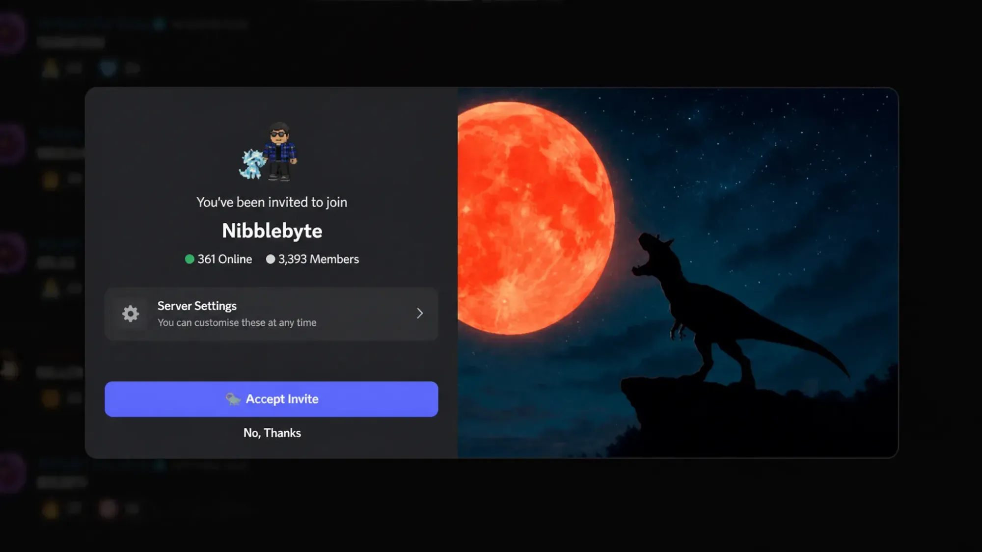 Be Dino codes: A screenshot of the Discord invite screen with a PT logo in the top right corner