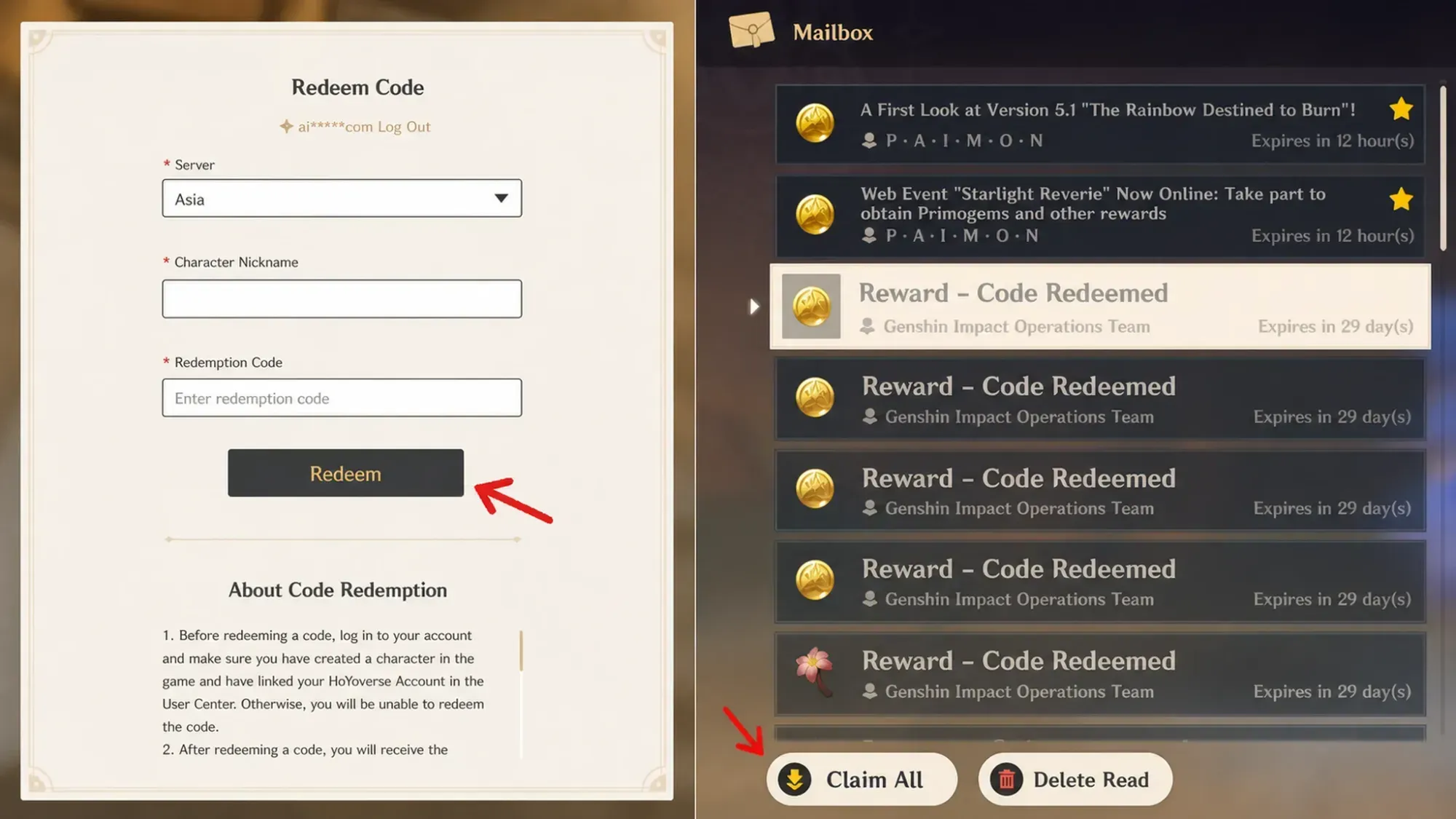 redeem Genshin codes