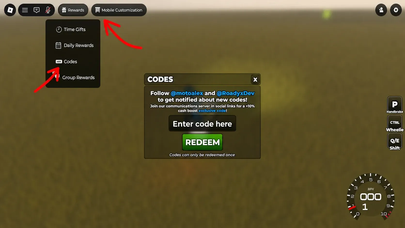 How to redeem codes in Wheelie District