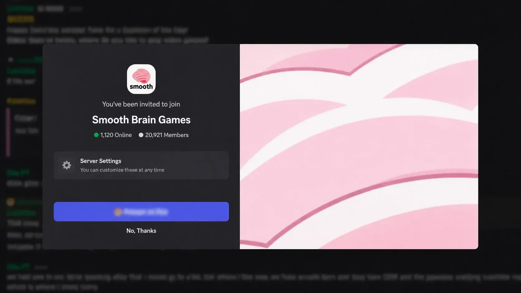 Smooth Brain Games Discord server invite screen for Idle Potato Game