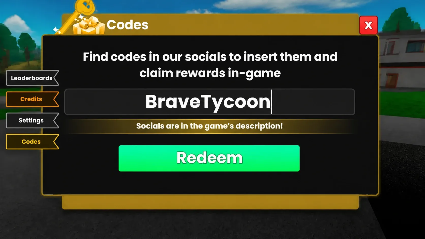 Nuke Tycoon Nuclear codes: An image of a code redemption screen in Roblox