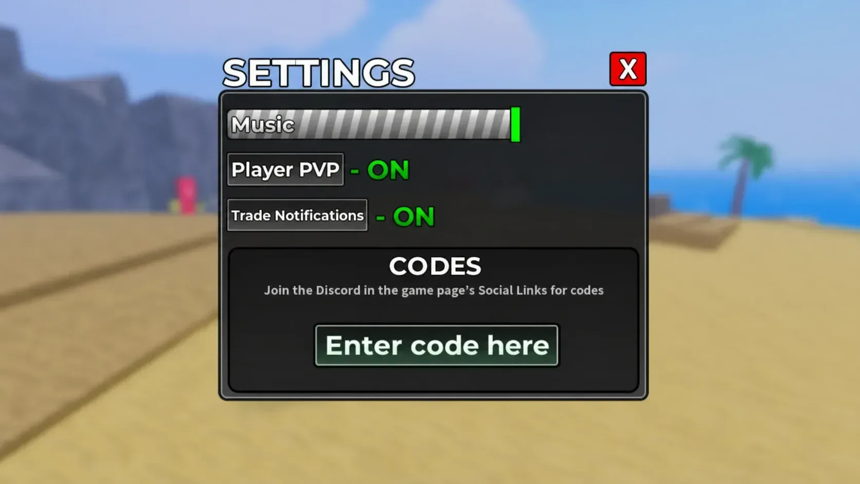 Pirate Piece codes redemption box in Roblox