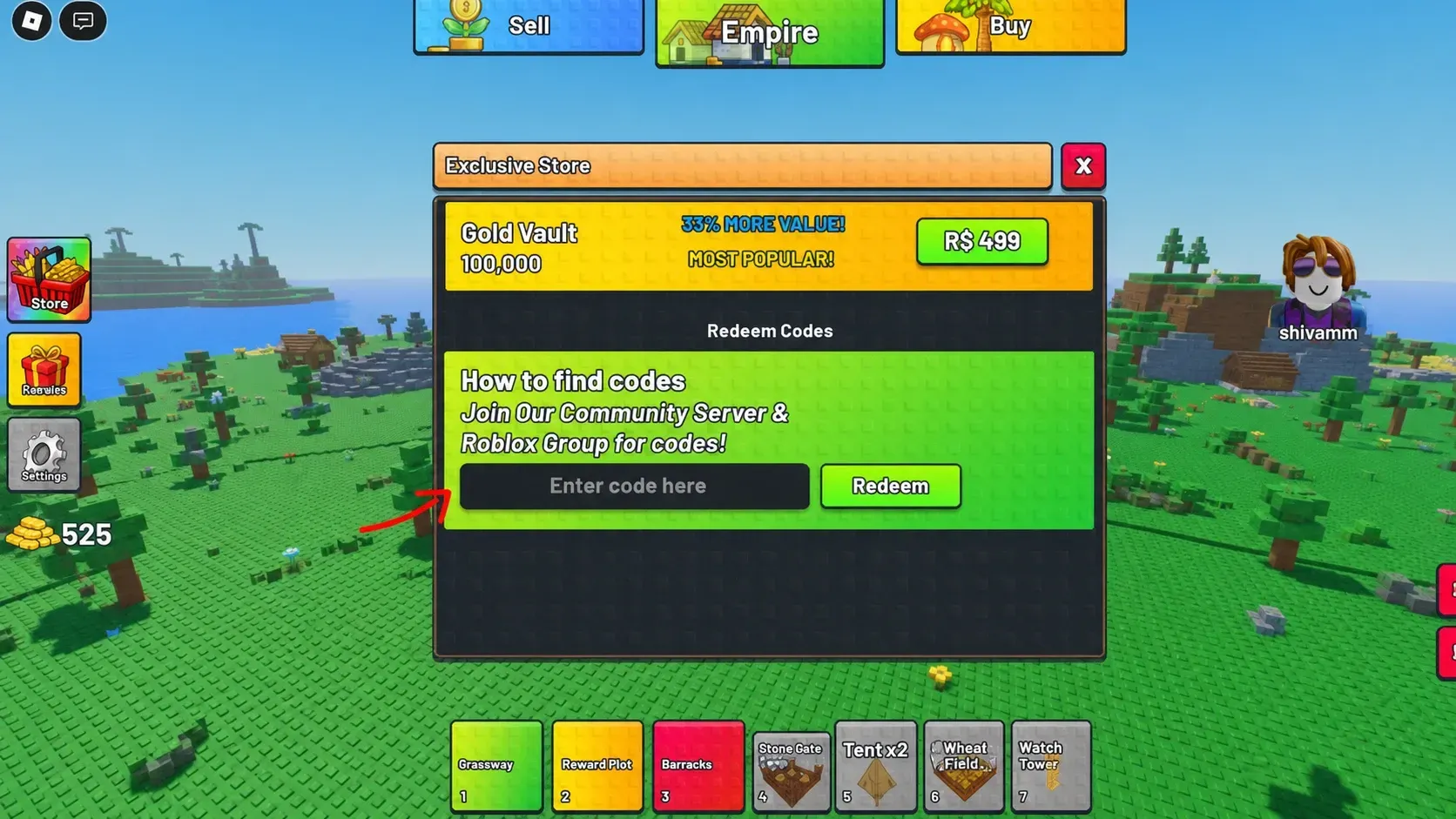 how to redeem tiny empires codes in the roblox game's menu