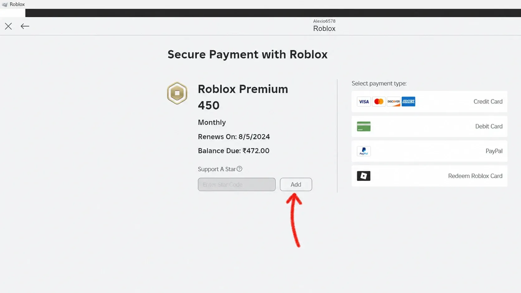 Add Star code option in Roblox App
