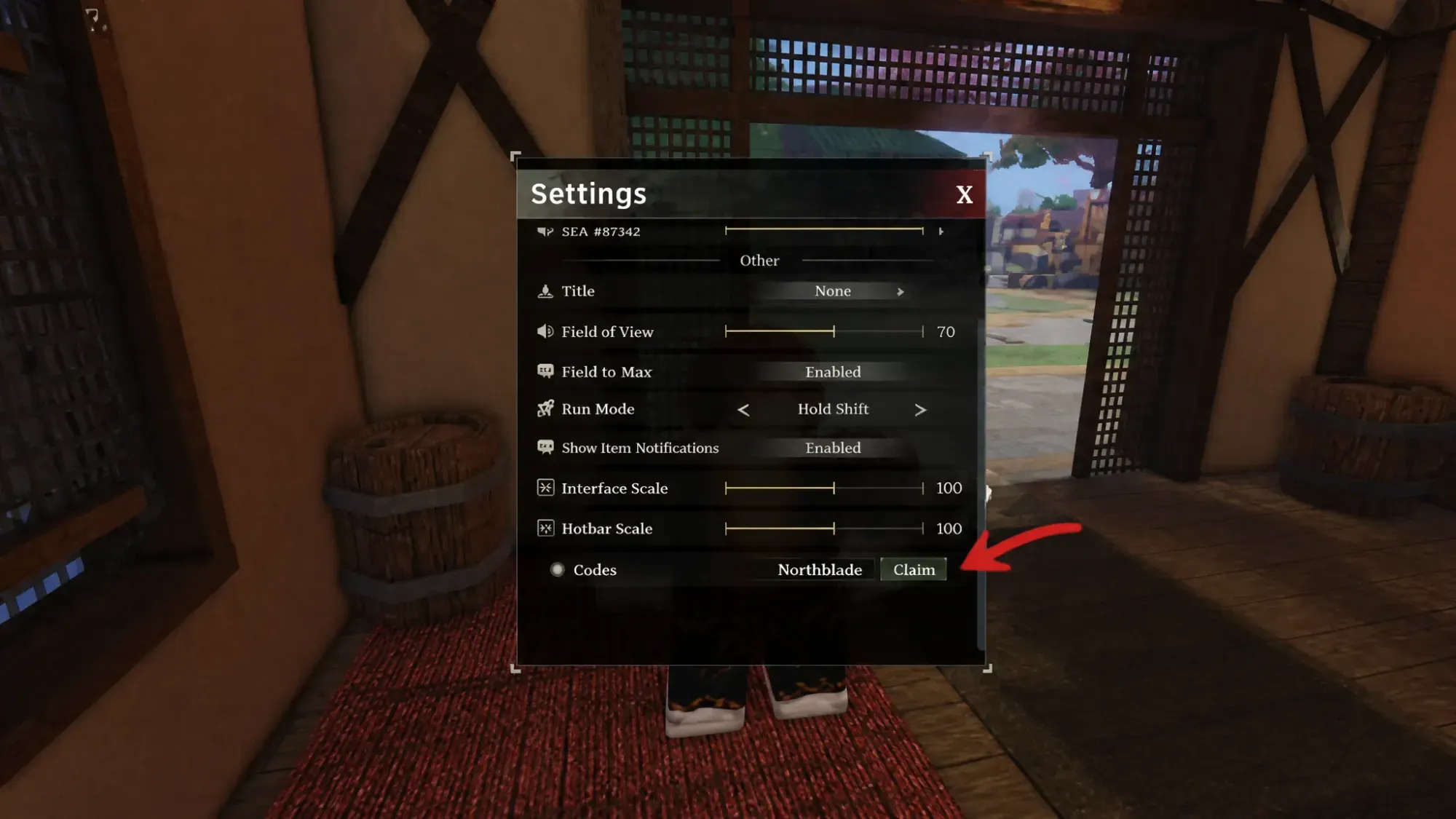 The Forge codes redemption screen in a wooden shack