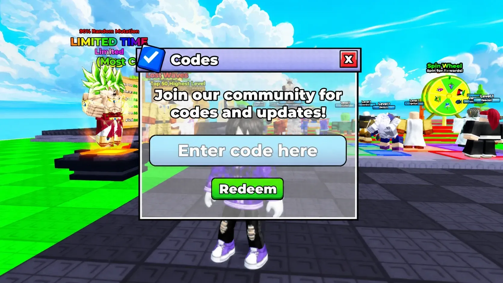 Defend Your Base With Anime codes redemption screen