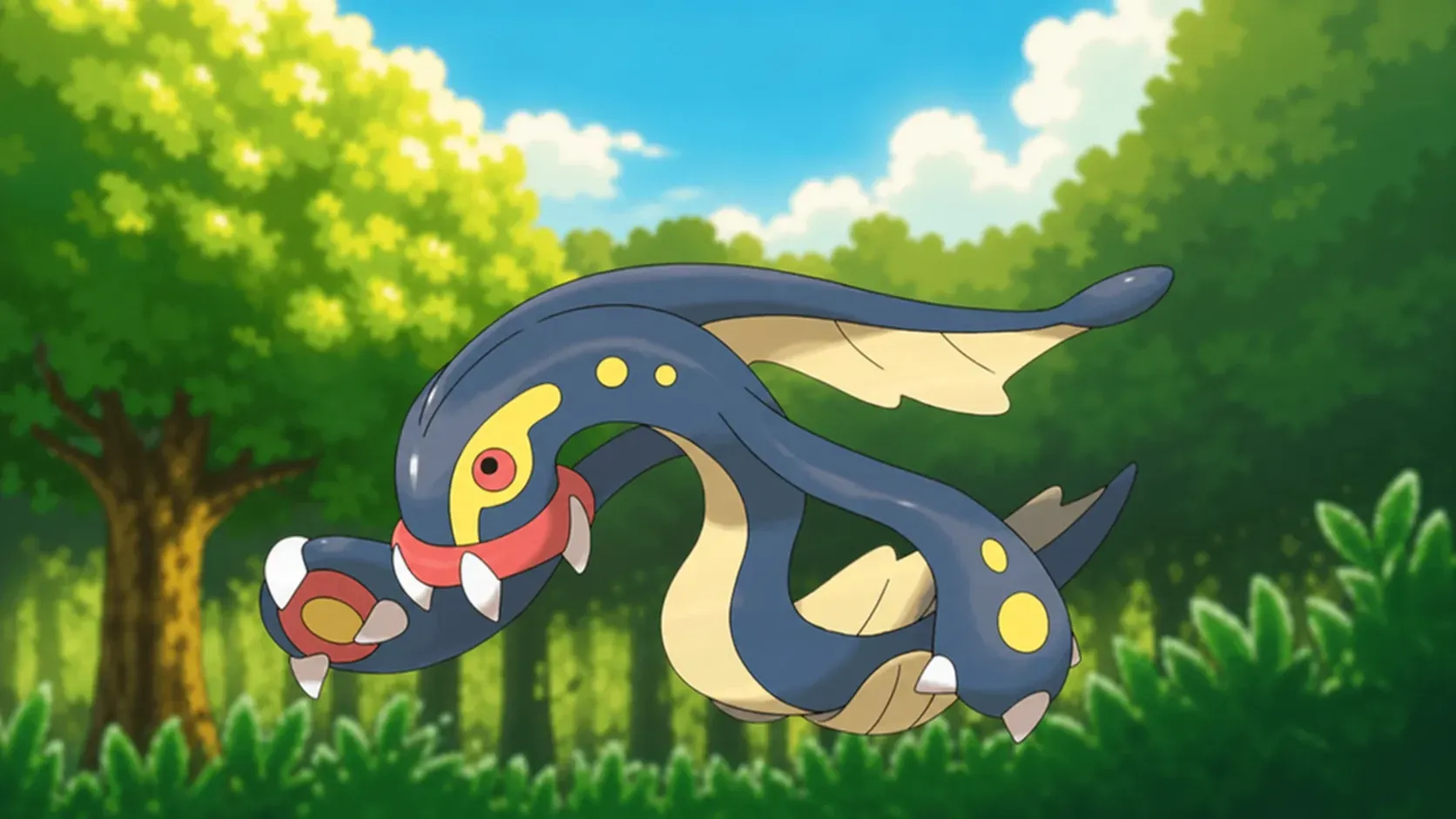 Custom image of Eelektross on a Viridian Forest background for best snake Pokemon guide