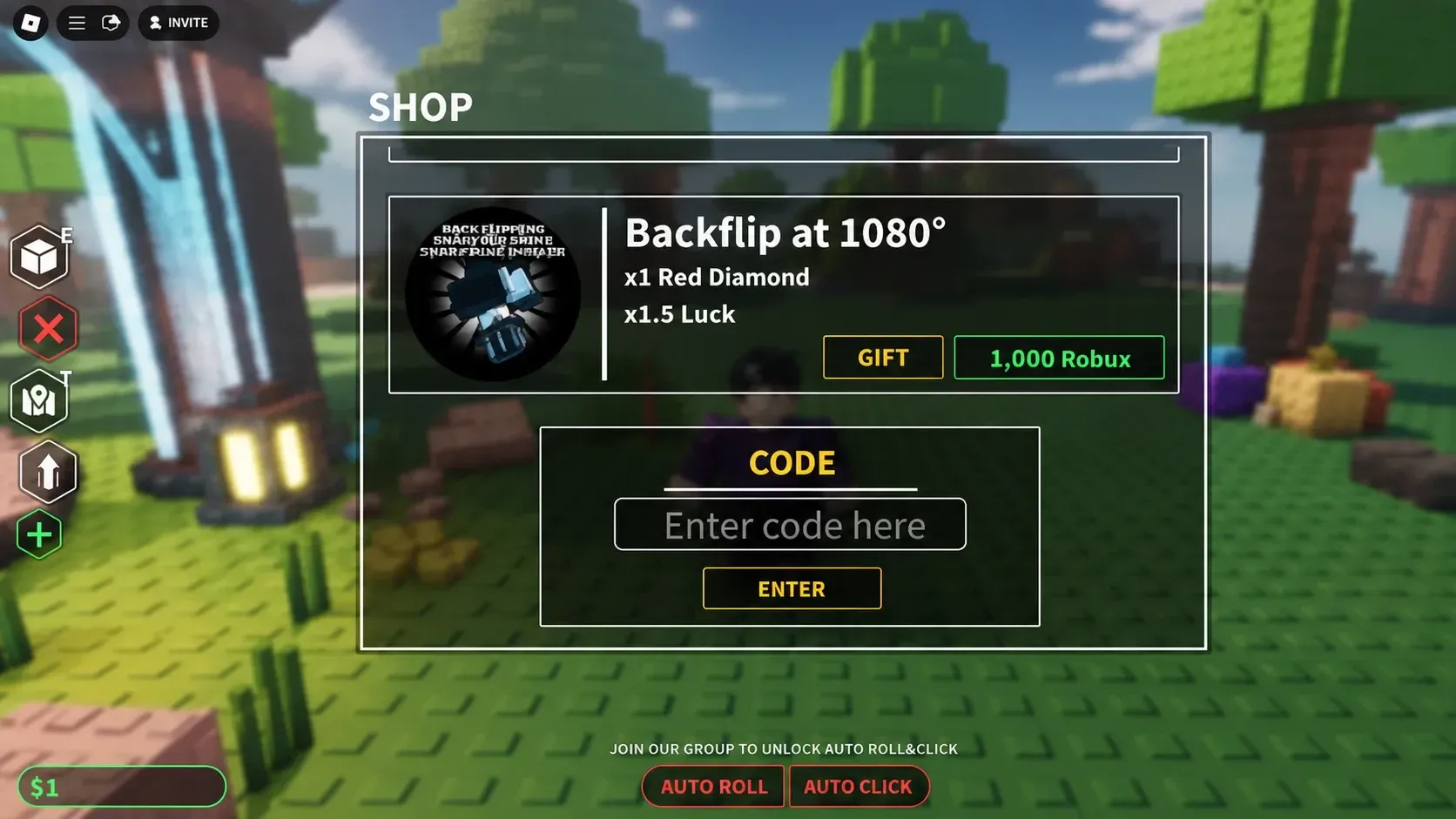 Just A RNG Game codes: A screenshot of the codes box with Pocket tactics in the slot and a PT logo in the top right corner