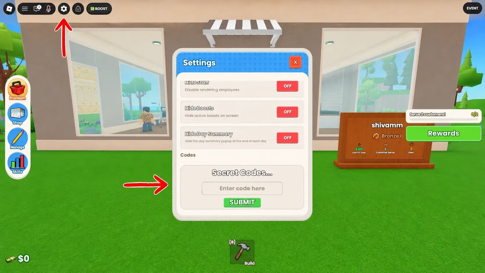 How to Redeem Codes in Run a Restaurant