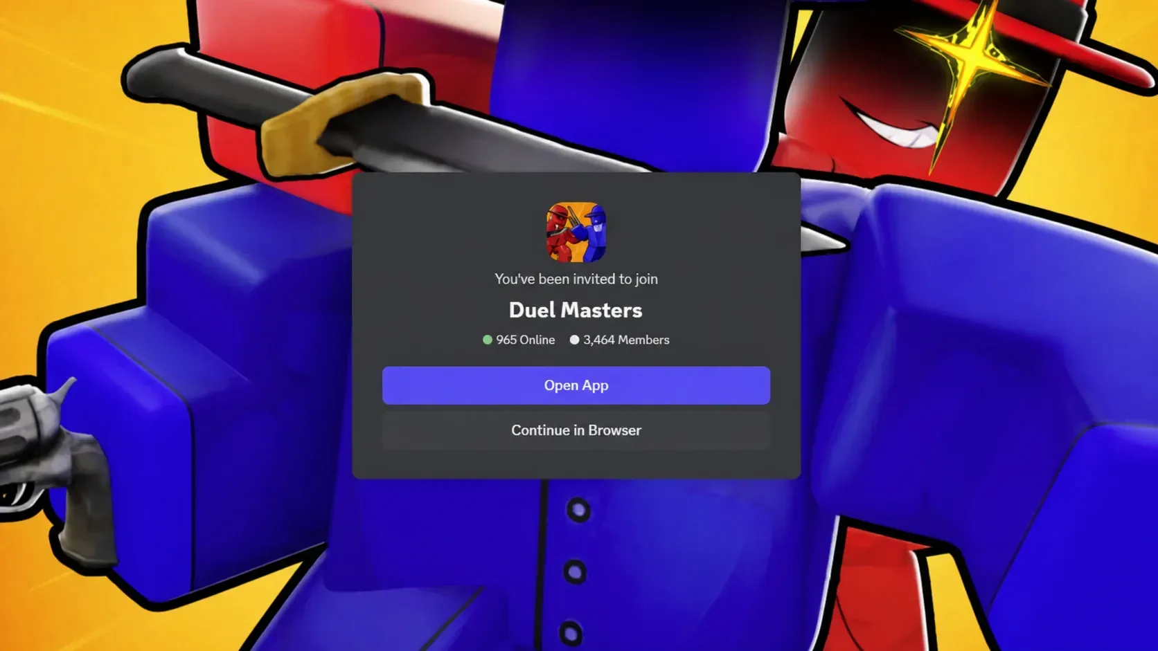 Murder Duels codes: A screenshot of the browser Discord server invite with a PT logo in the top right corner