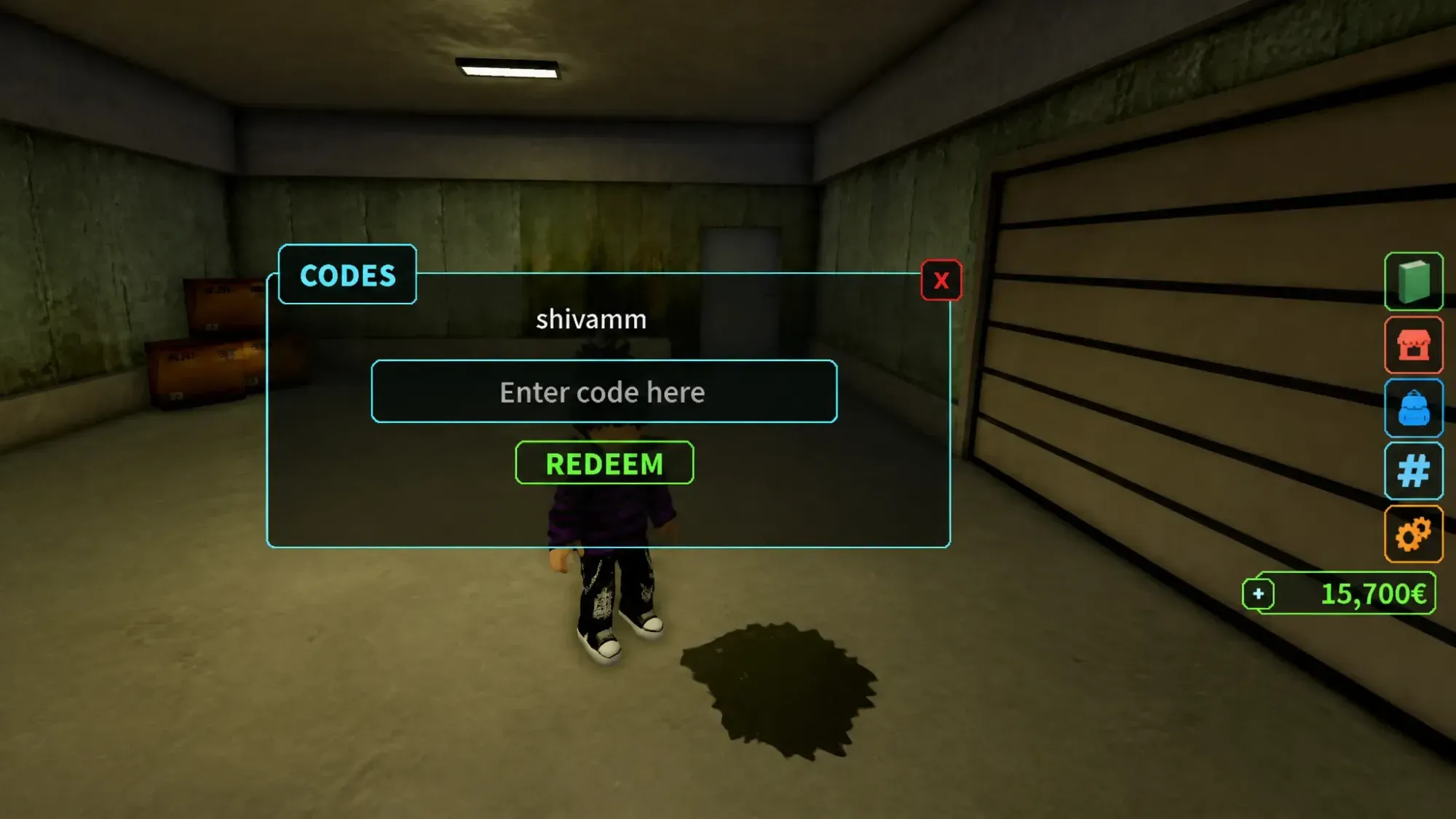Fix It Up codes redemption screen inside a garage