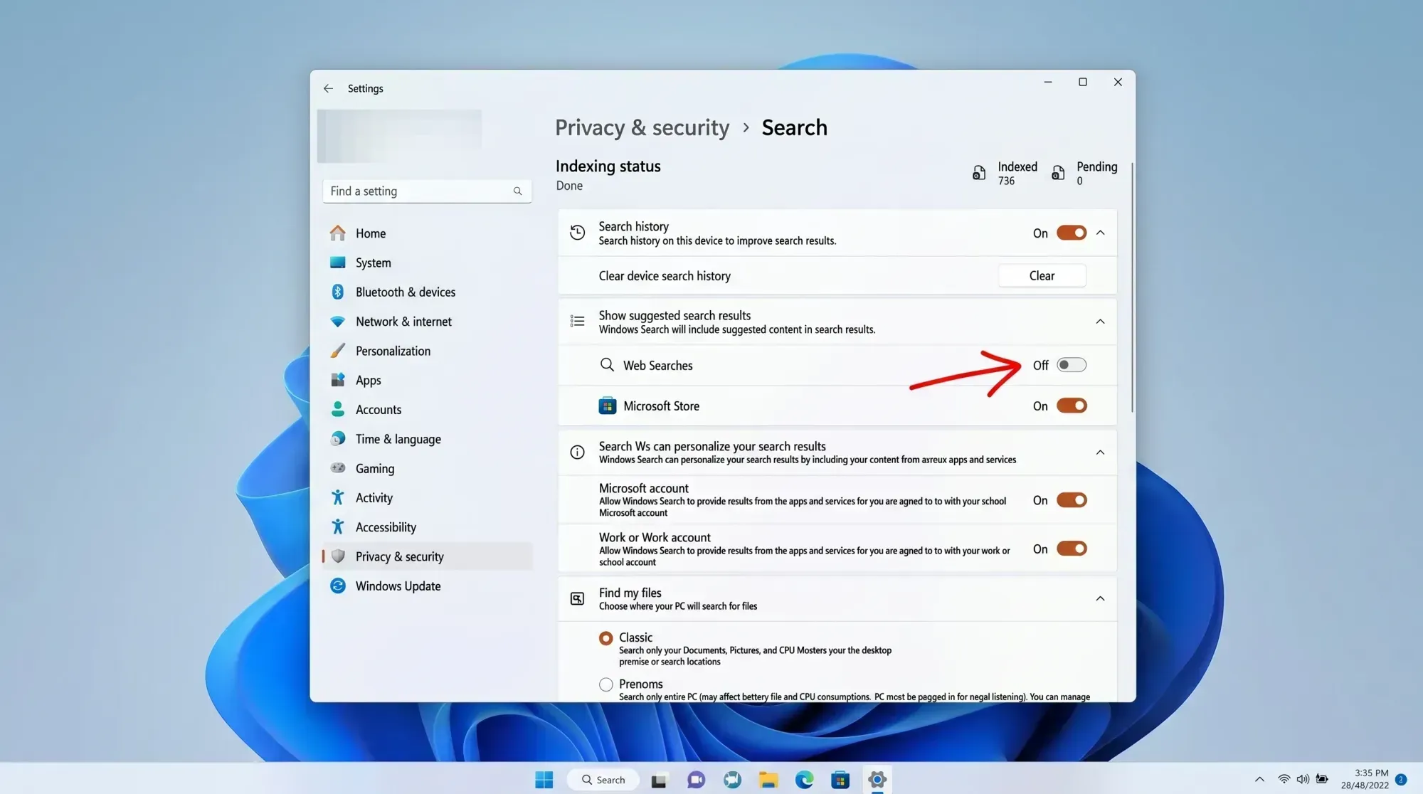 Search disable web results