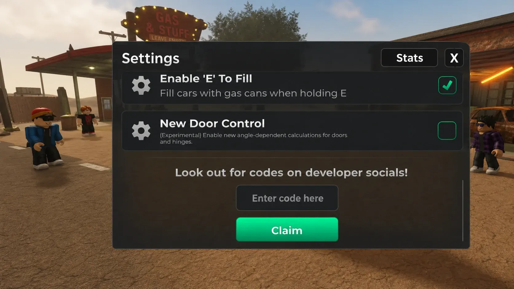 A Dusty Trip codes redemption screen