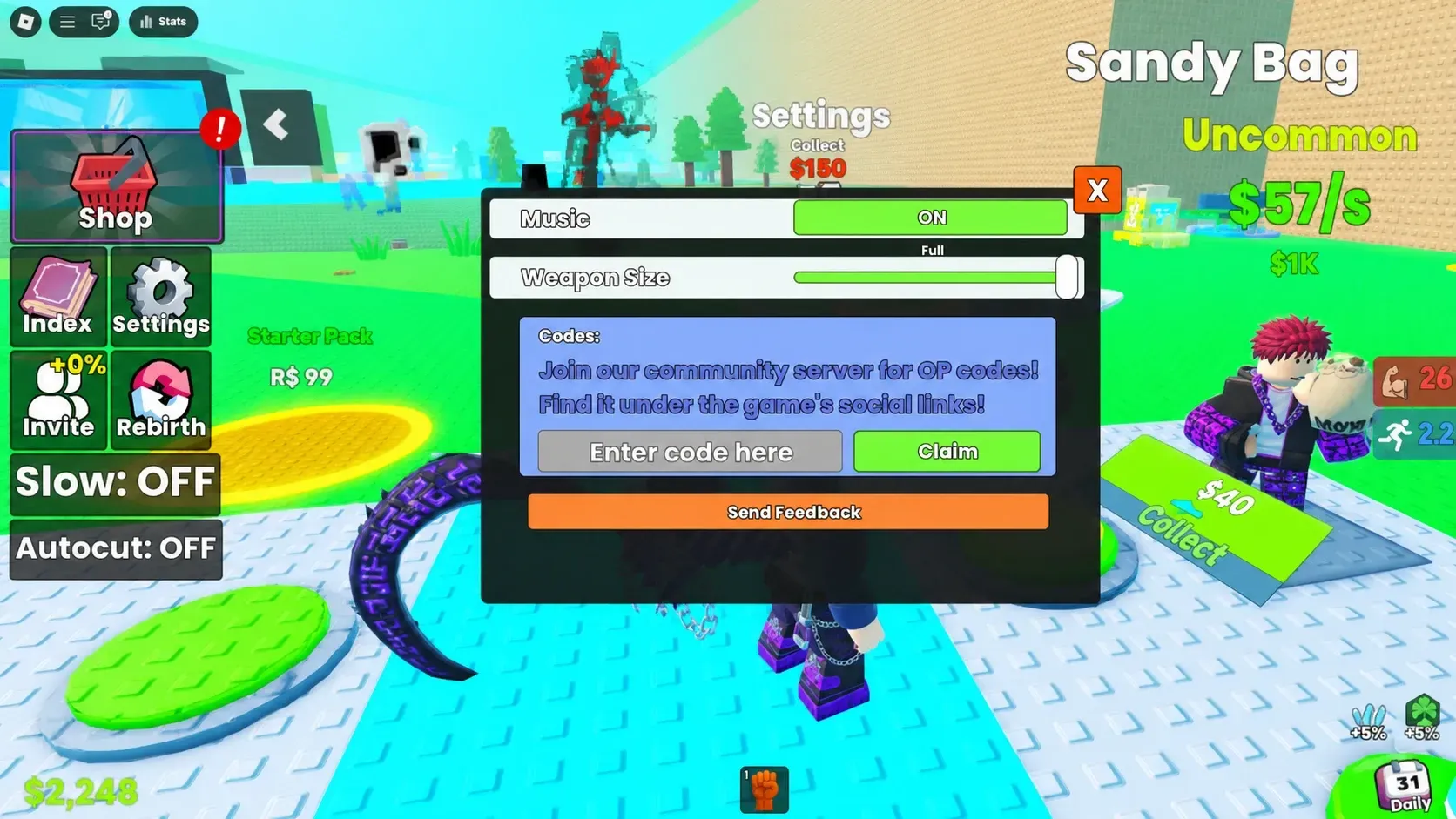 Cut Grass for Anime Characters codes: A screenshot of the codes box with Pocket Tactics in the entry and a PT logo in the top right corner