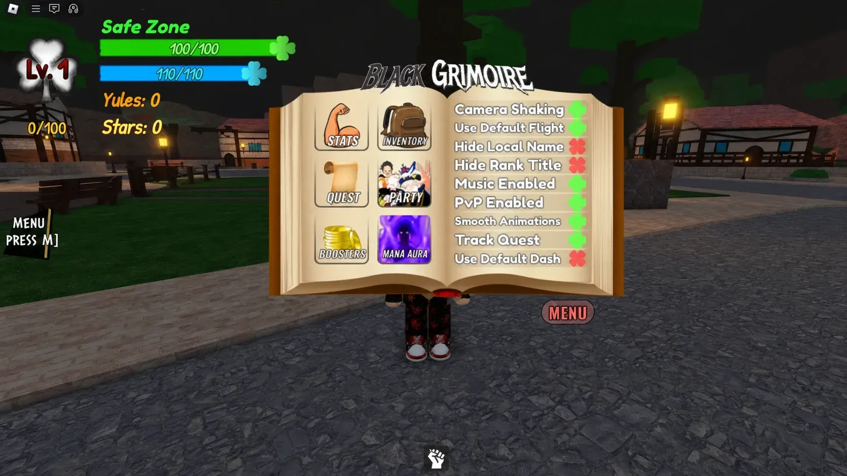 Black Grimoire codes redemption screen in the middle of a street
