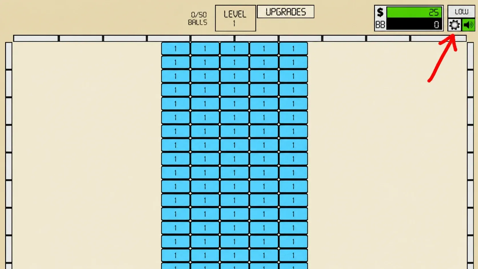 Settings option in Idle Breakout