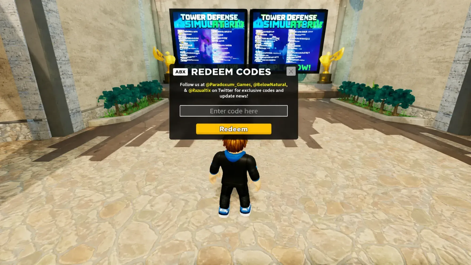 How to redeem Tower Defense Simulator codes using the box in Roblox