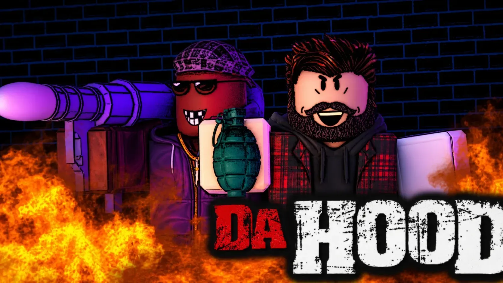 Two criminals shooting guns in Roblox Da Hood