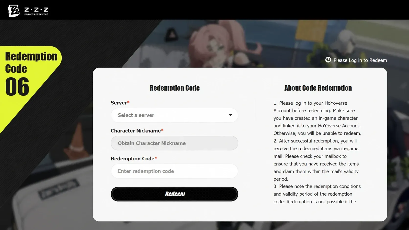 redeem zzz codes on the official hoyoverse website