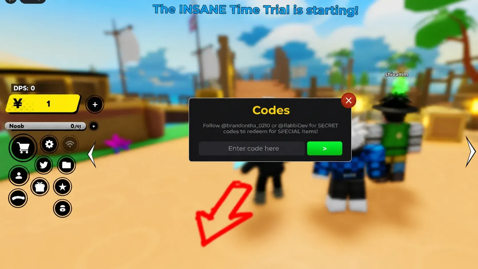 Anime Fighters codes redemption screen in front of some trees