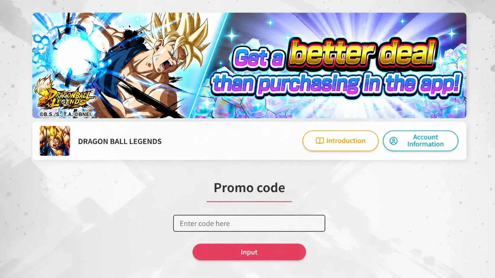 Dragon Ball Legends codes redemption screen