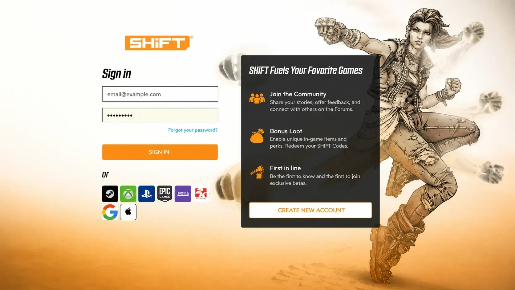 redeem page for BL4 shift codes