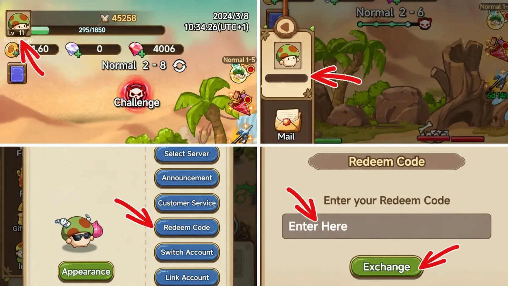 Legend of Mushroom code redemption screen