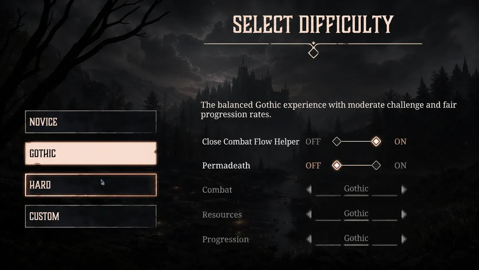 Gothic 1 Remake difficulty selection screen