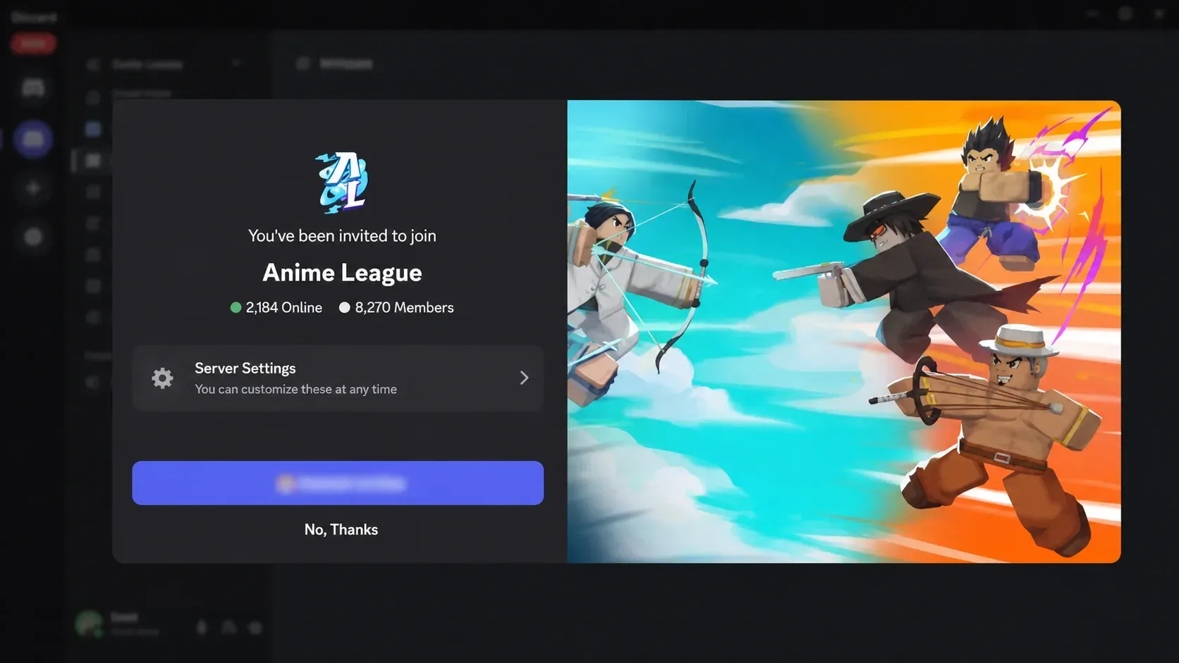 Anime League codes: A screenshot of the Discord server invite with a PT logo in the top right corner