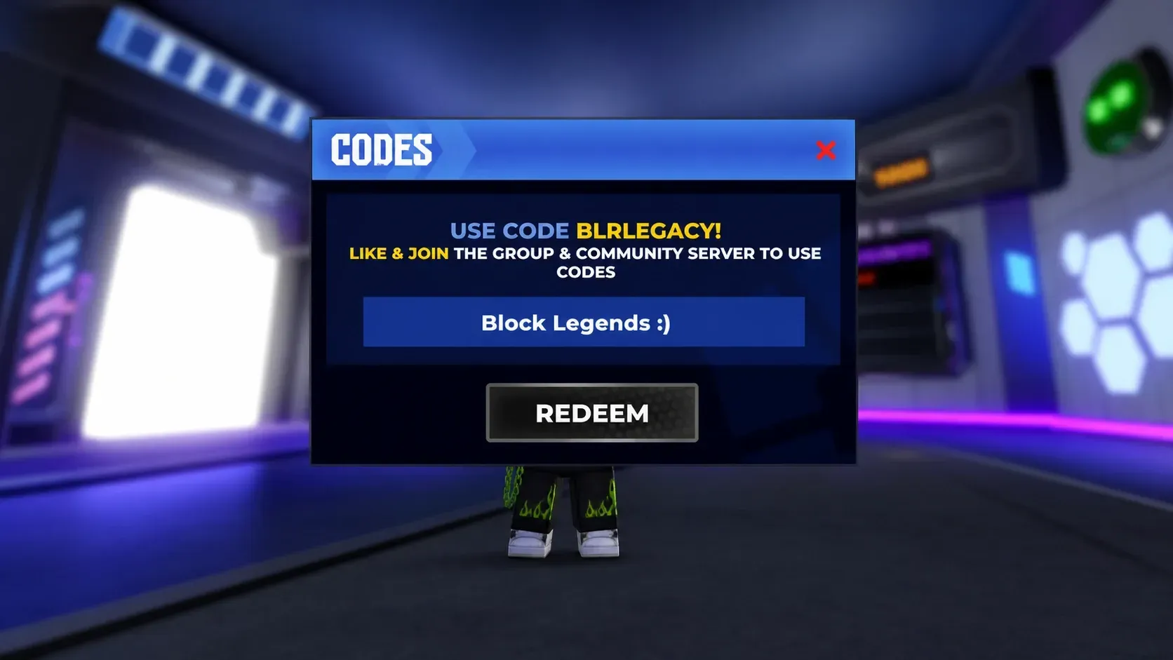 BLR Legacy codes redemption screen with Pocket Tactics written in where the code goes