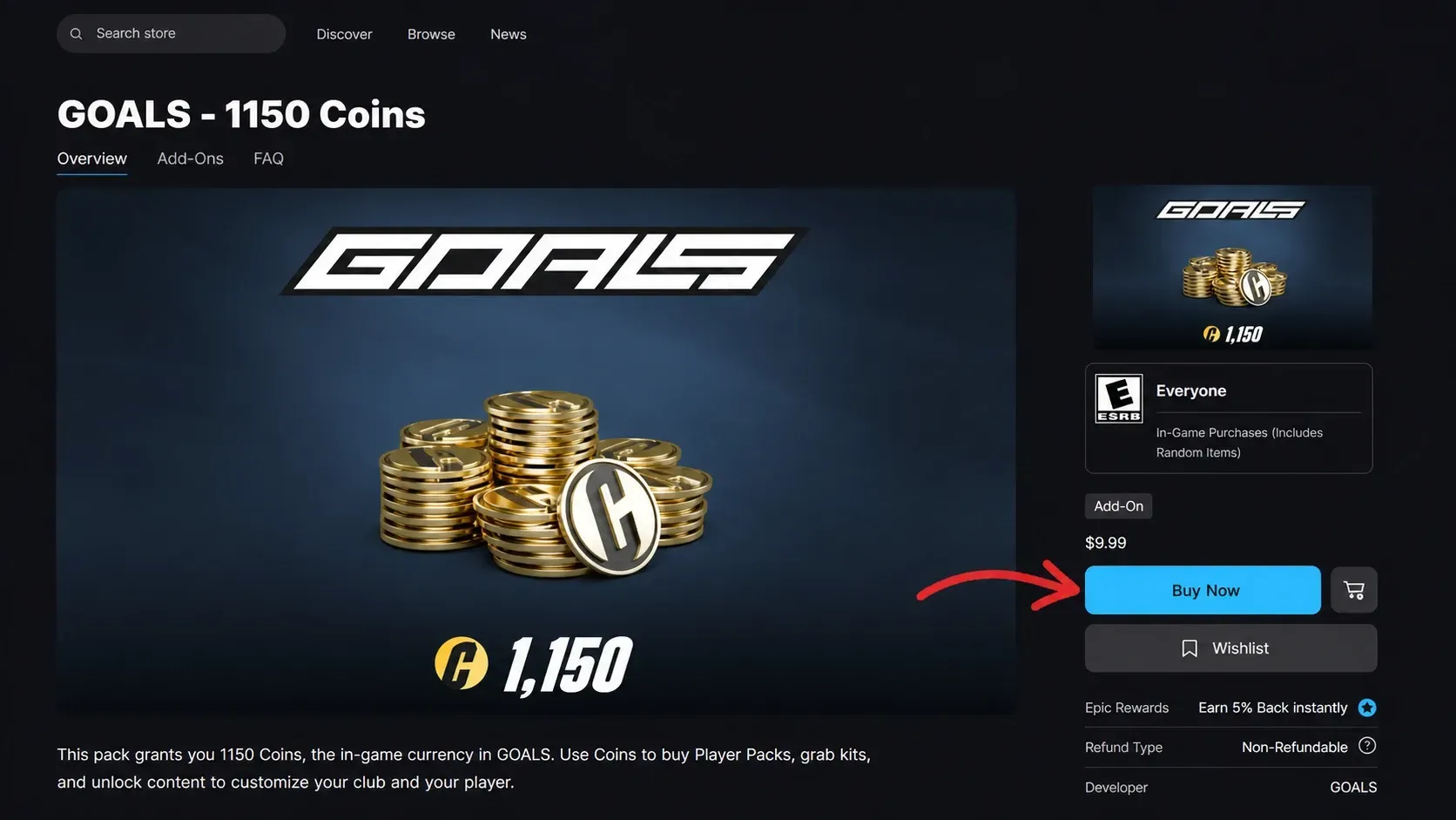 Fortnite GOALS Skin Epic Games Store