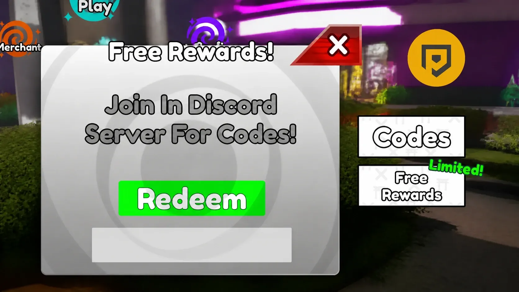 Cursed Tower Defense codes: a redmeption screen with the PT logo in the corner