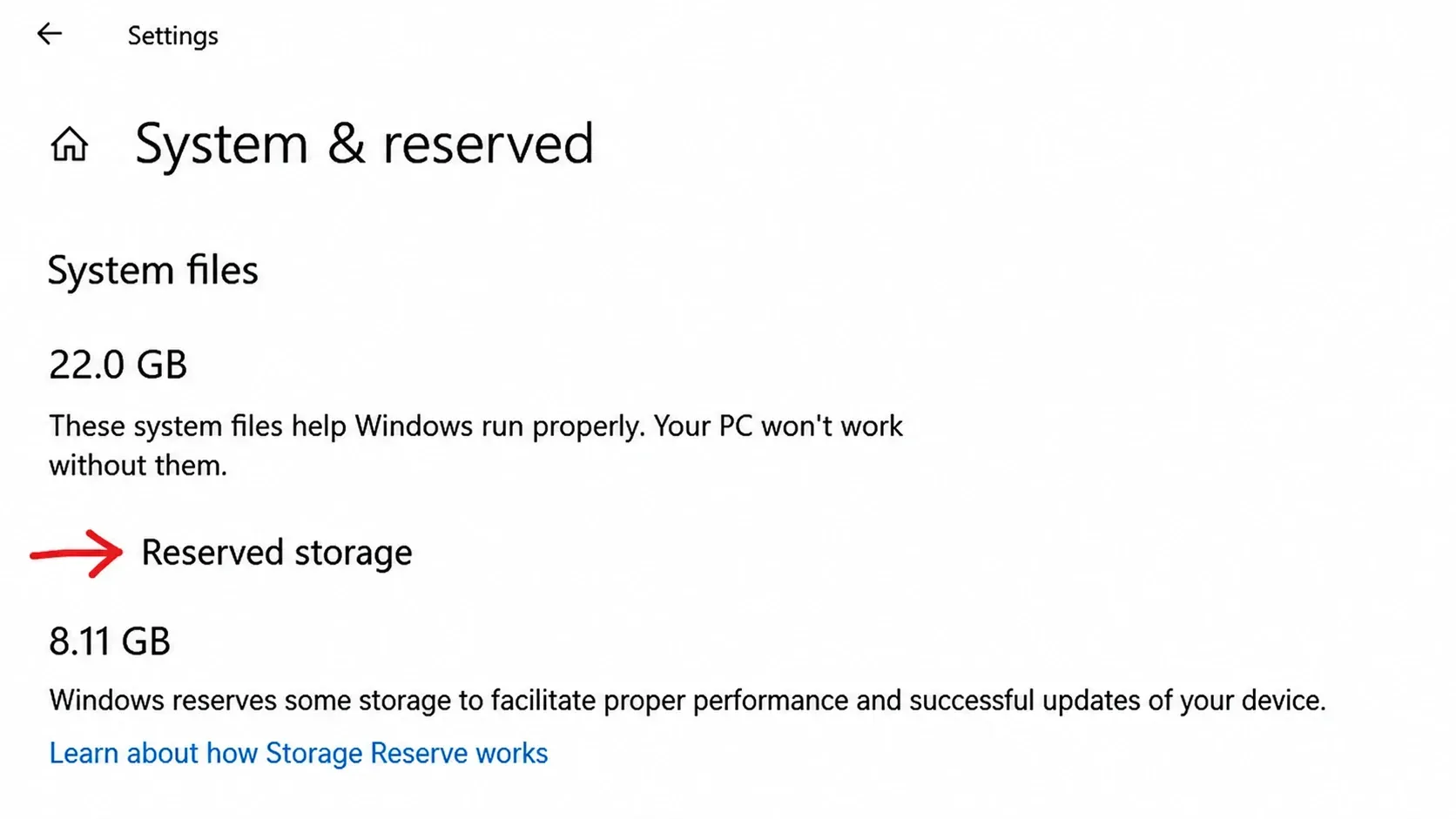 system and reserved storage windows